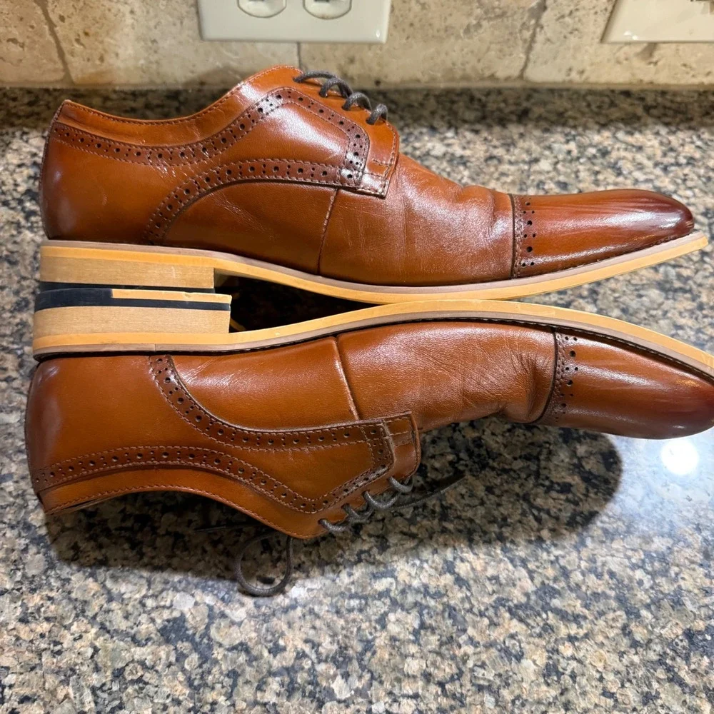 Stacy Adams Mens‎ Cognac Brown Leather Cap Toe Oxford Shoes 25055-221 Size 9.5M